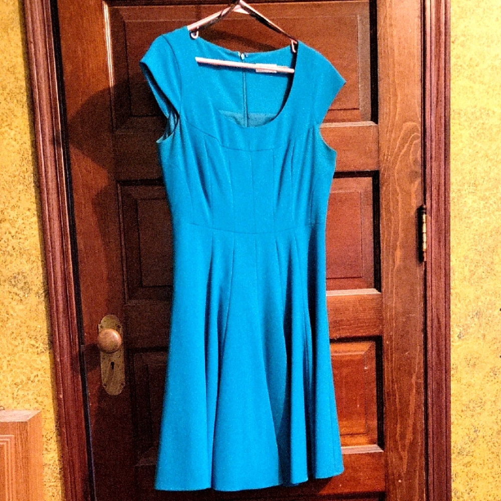 Calvin Klein Cap Sleeve Teal Swing Dress